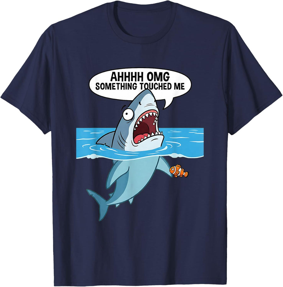Funny Shark Meme Something Touched Me Ironic Ocean Joke T-Shirt - Navy Blue