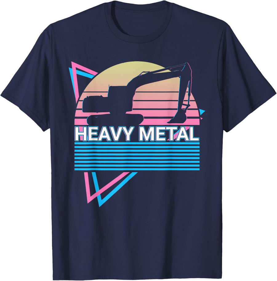 Heavy Equipment Operator Retro HEO HEV Heavy Metal T-Shirt - Navy Blue