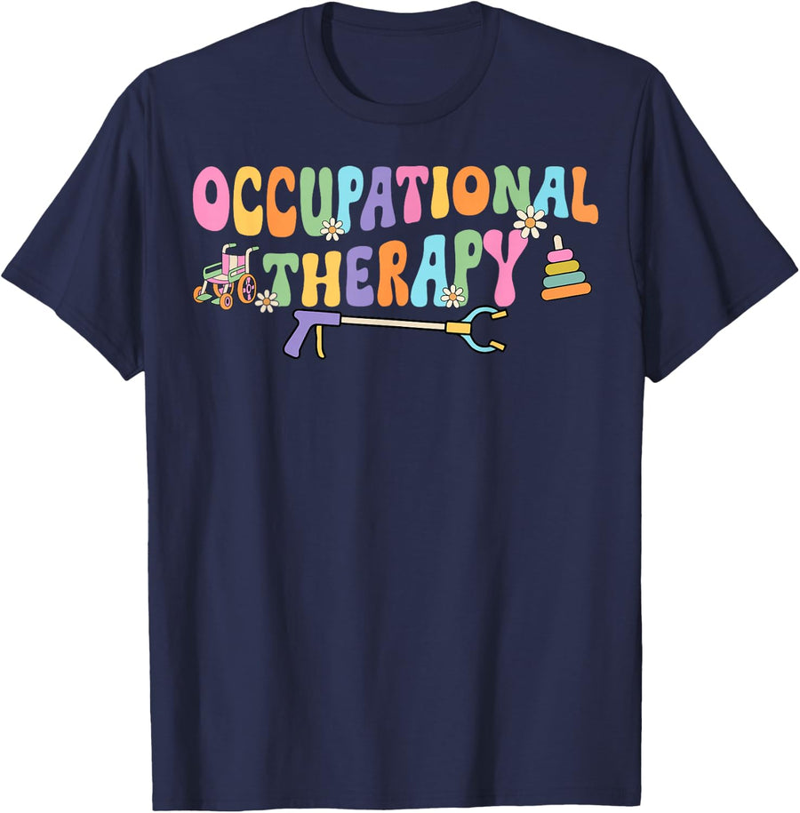 Occupational Therapy - Groovy OT Pediatric Therapist T-Shirt - Navy Blue
