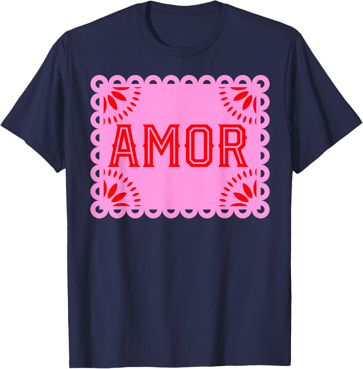 Mexican Valentines Day Amor Papel Picado T-Shirt - Navy Blue