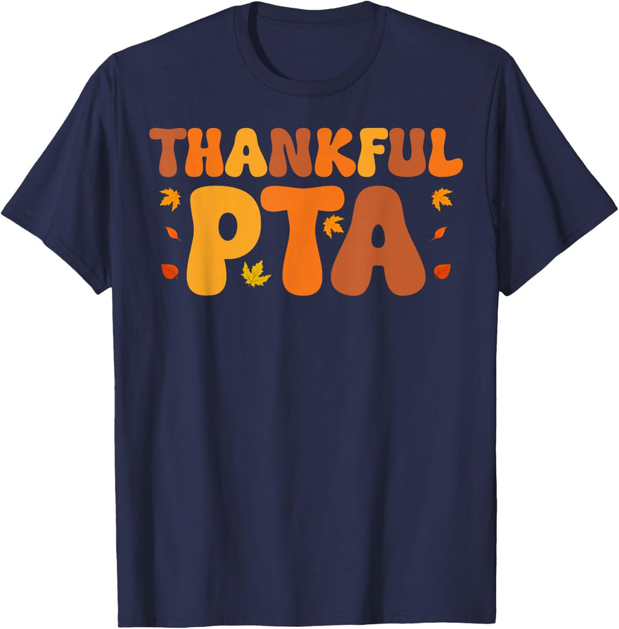 Thankful PTA Groovy Physical Therapy Assistant Thanksgiving T-Shirt - Navy Blue