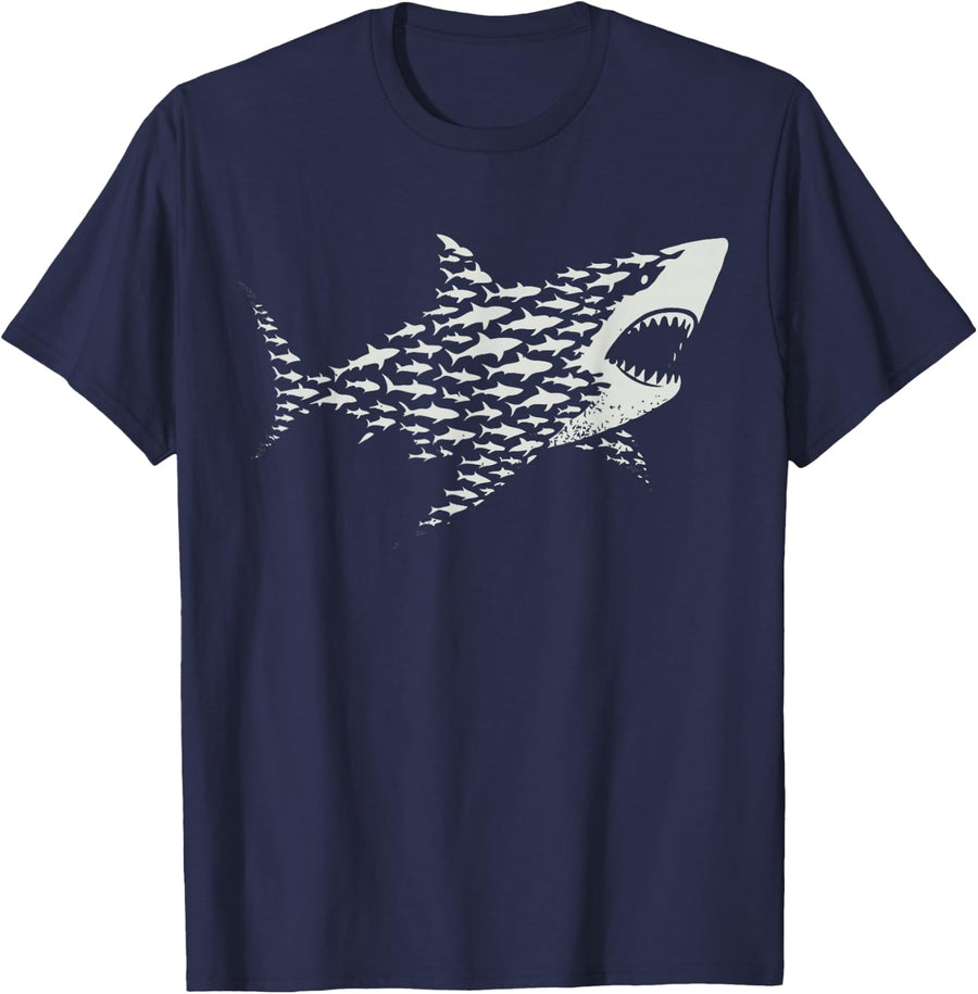 Silhouette Small Sharks One Massive Great White T-Shirt - Navy Blue
