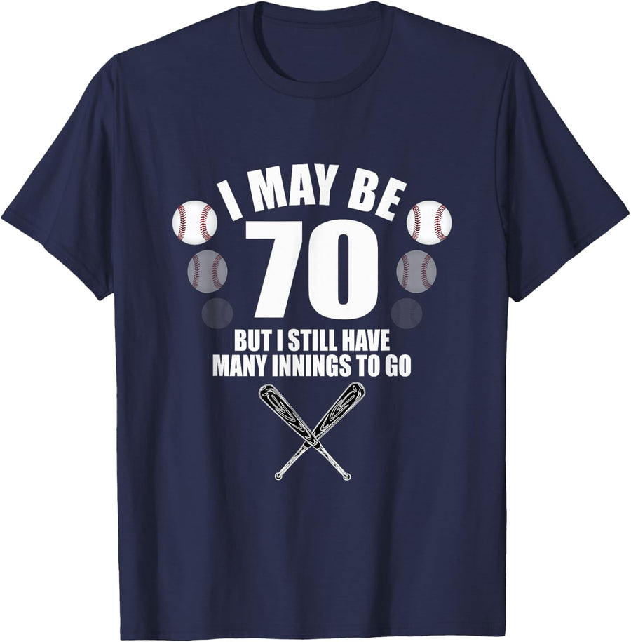 Funny 70th Birthday Shirt Baseball Fan 70 Year Old Birthday T-Shirt - Navy Blue