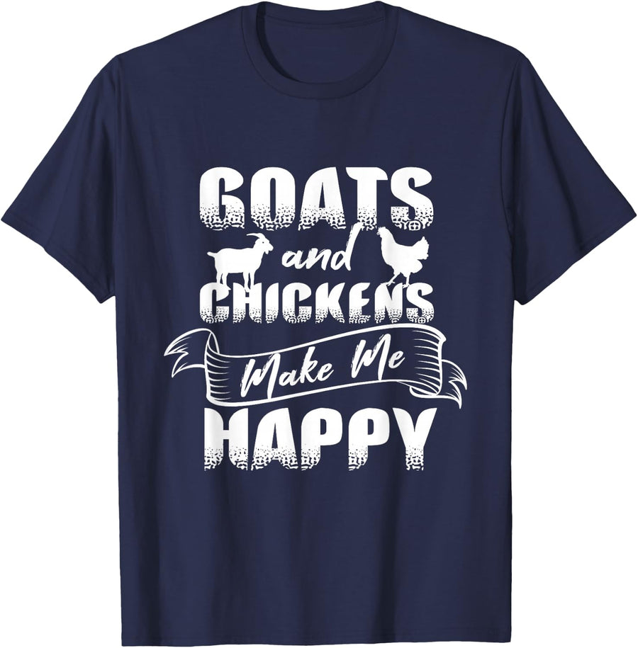 Goats Chickens Happy Funny Rancher Gift Humor Farmer Women T-Shirt - Navy Blue