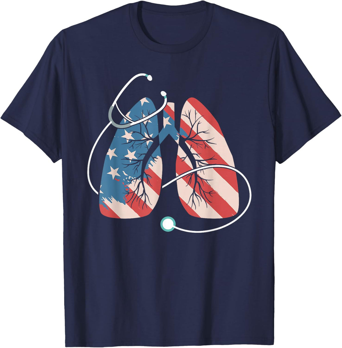 Respiratory Therapy - American Flag Patriotic T-Shirt - Navy Blue