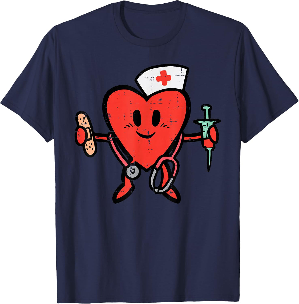Valentines Day Nurse Heart Cute Nursing Scrub Top RN Women T-Shirt - Navy Blue