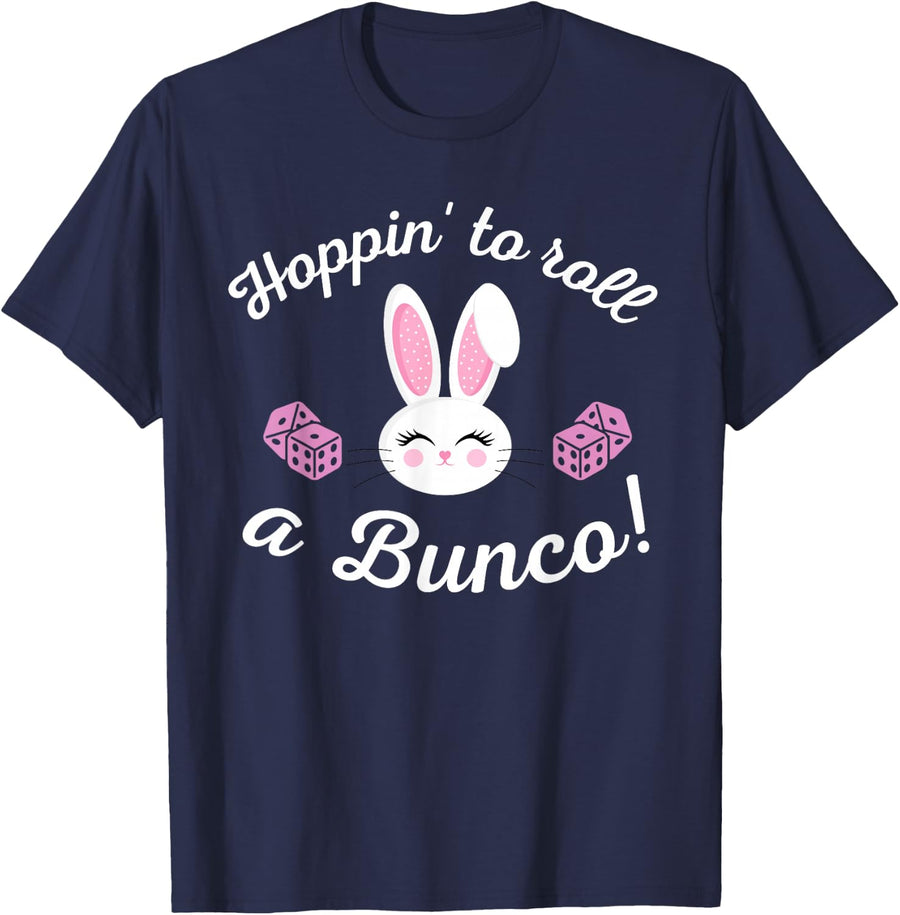 Easter Bunco Hoppin to Roll a Bunco Dice Bunny T-Shirt - Navy Blue