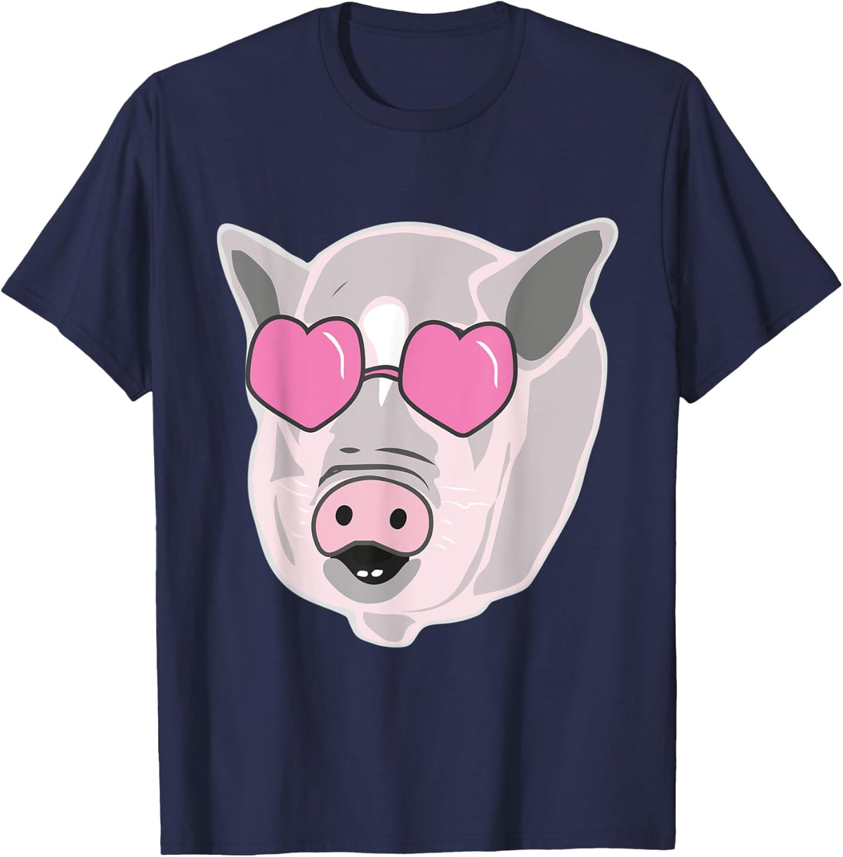 Potbelly Pig Pink Heart Sunglasses Potbellied Piggy Gift T-Shirt - Navy Blue