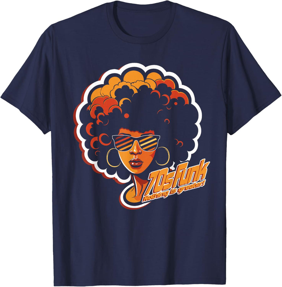 Retro 70s Funk Music T-Shirt - Navy Blue