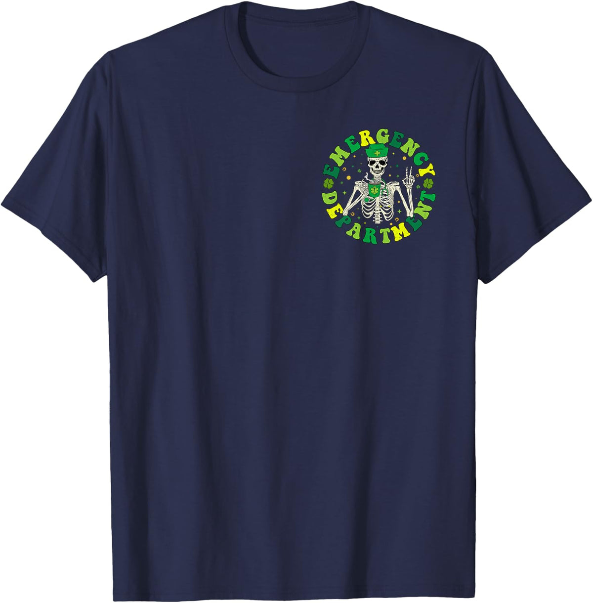Emergency Department St Patricks Skeleton ER St Patricks Day T-Shirt - Navy Blue