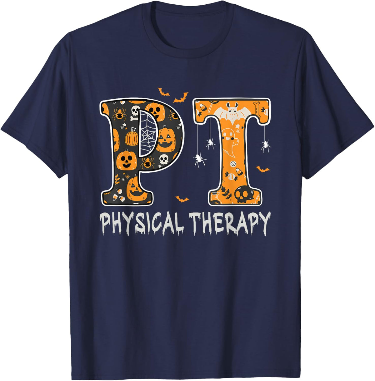 Physical Therapist pt Halloween Physical Therapy Spooky T-Shirt - Navy Blue