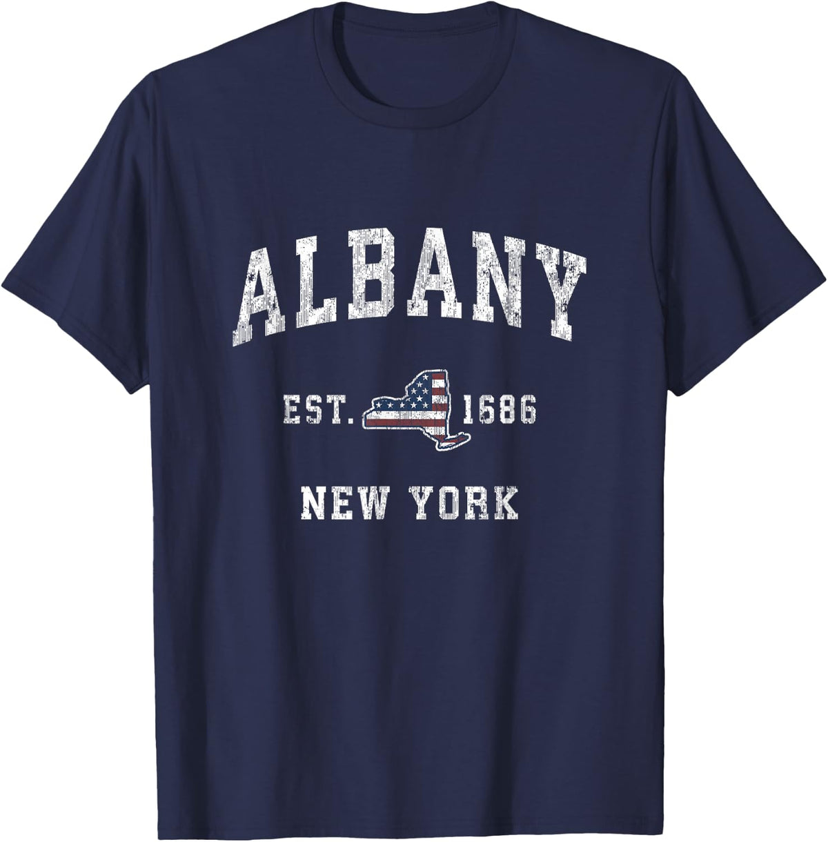 Albany New York NY Vintage American Flag Sports Design T-Shirt - Navy Blue