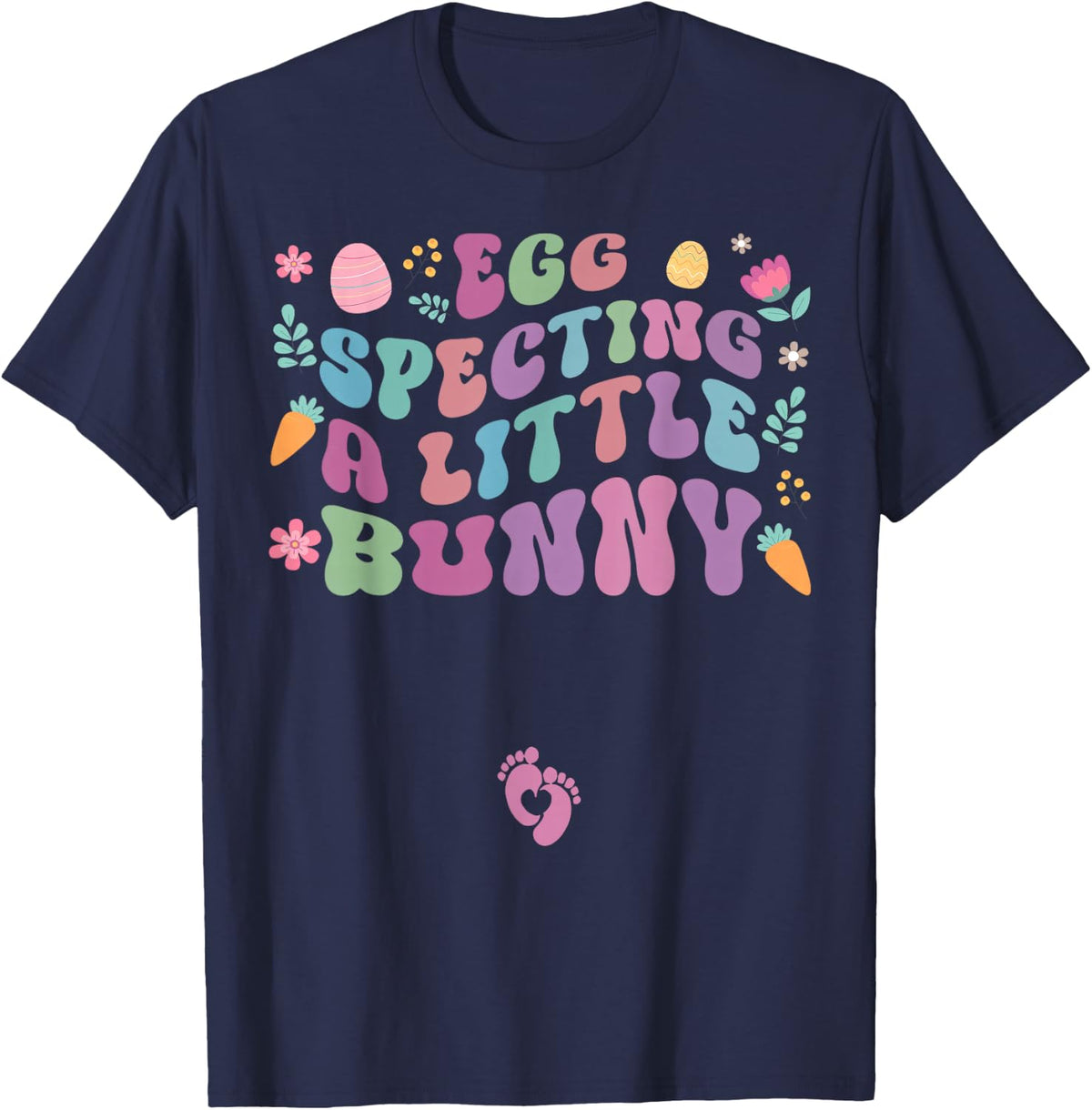 Eggspecting a Little Bunny Easter Day Pregnancy Announcement T-Shirt - Navy Blue