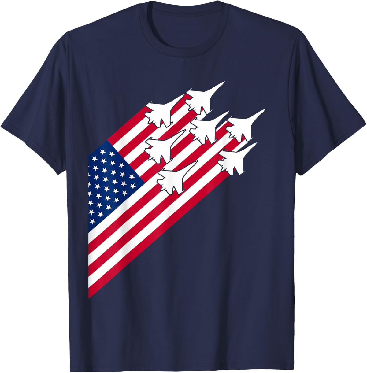 Fighter Jets USA Flag 4th of July Fighter Jet Flag T-Shirt - Navy Blue