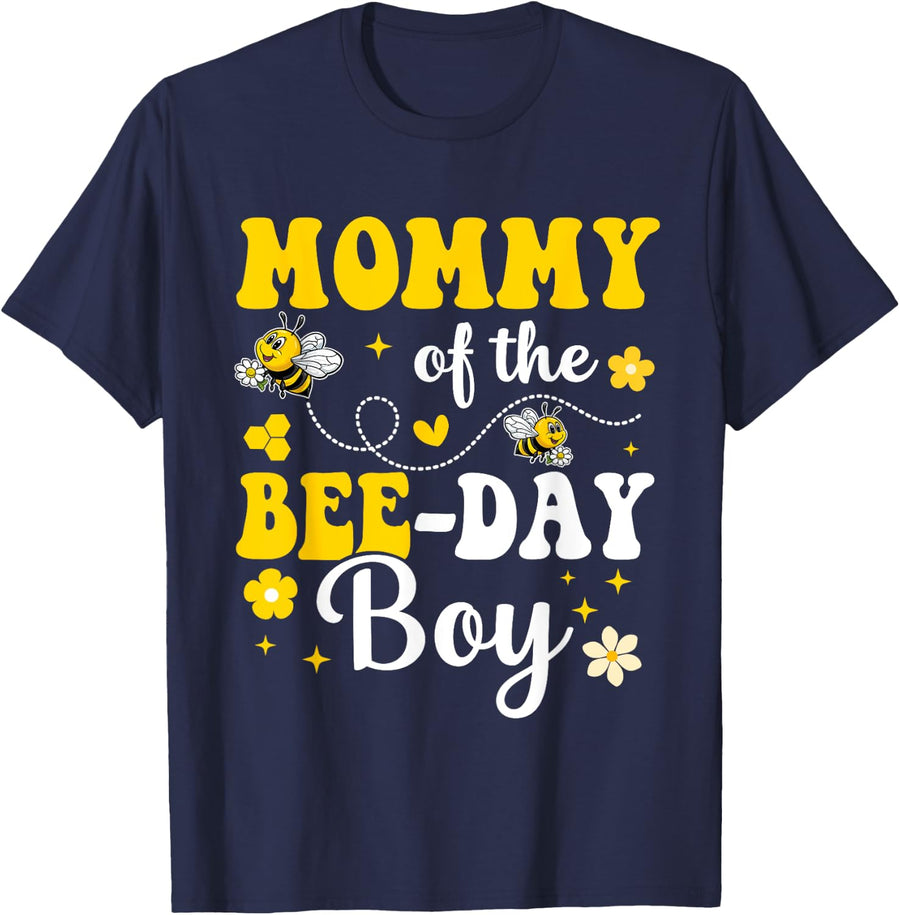 Mommy of The Bee Day Boy Bee Birthday Party Matching Family T-Shirt - Navy Blue