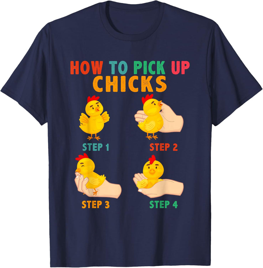 Vintage How To Pick Up Chicks Cute Farm Chickens In Hand T-Shirt - Navy Blue