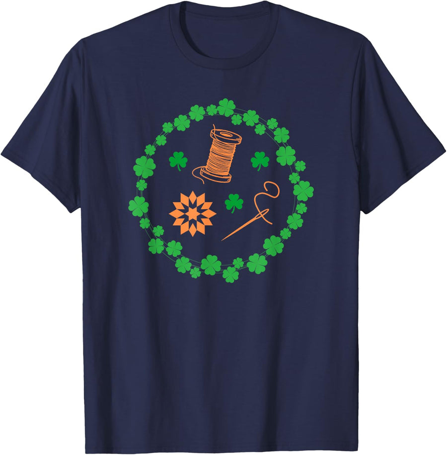 Quilting St. Patrick's Day Irish Shamrock Sewing Cute T-Shirt - Navy Blue