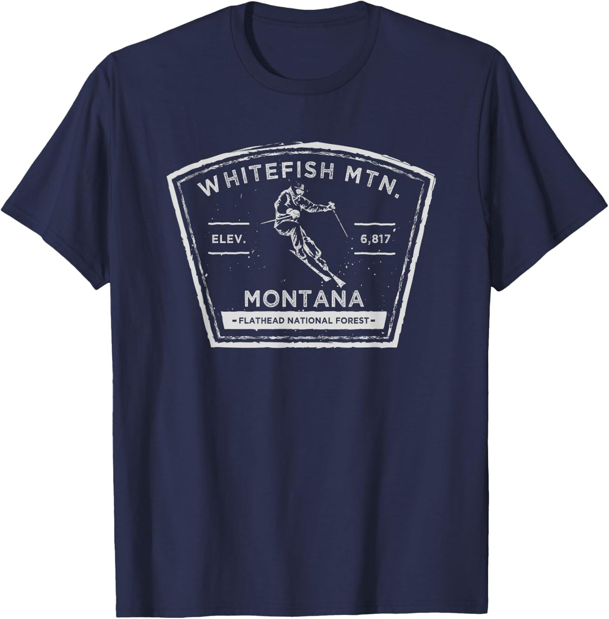 Whitefish Mountain Montana Snow Skiing T-Shirt - Navy Blue