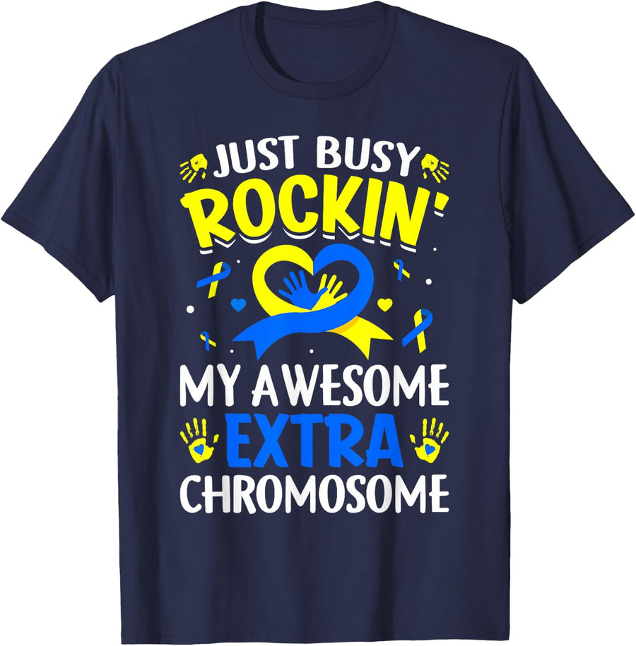Rocking My Extra Chromosome World Down Syndrome Awareness T-Shirt - Navy Blue