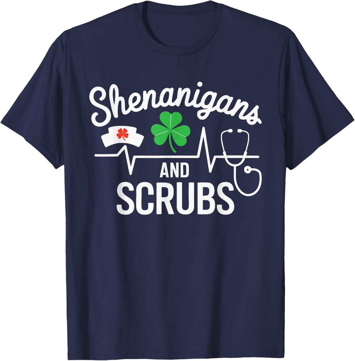 Shenanigans And Scrubs Shirt Nurse Women St Patricks Day T-Shirt - Navy Blue