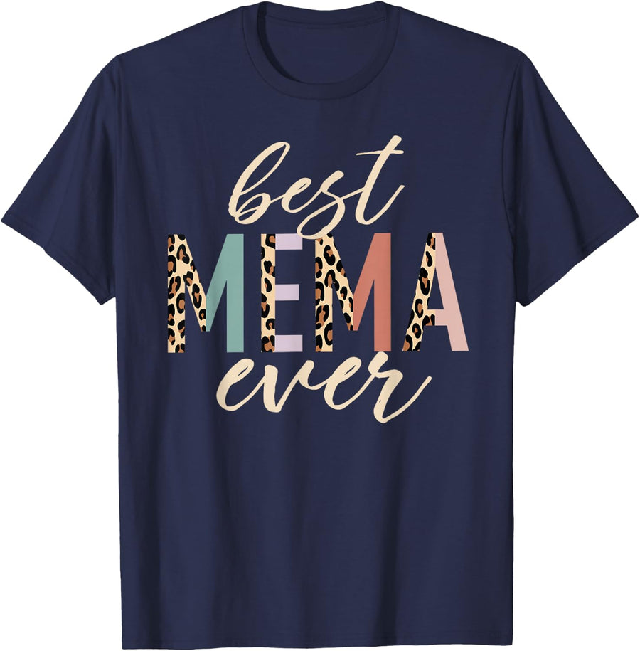 Best Mema Ever Gifts Leopard Print Mothers Day T-Shirt - Navy Blue