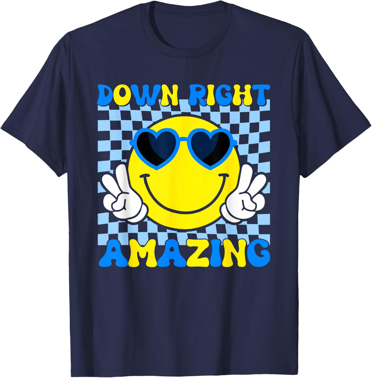 Down Right Amazing Smile Face Down Syndrome Awareness Kids T-Shirt - Navy Blue