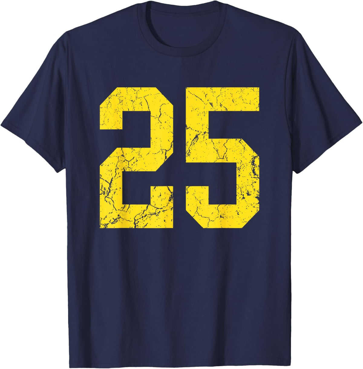 Distressed Bright Gold Number 25 Jersey Player Uniform #25 T-Shirt - Navy Blue