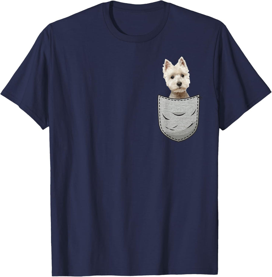 Westie White Highland Terrier Pocket for Dog Owners T-Shirt - Navy Blue