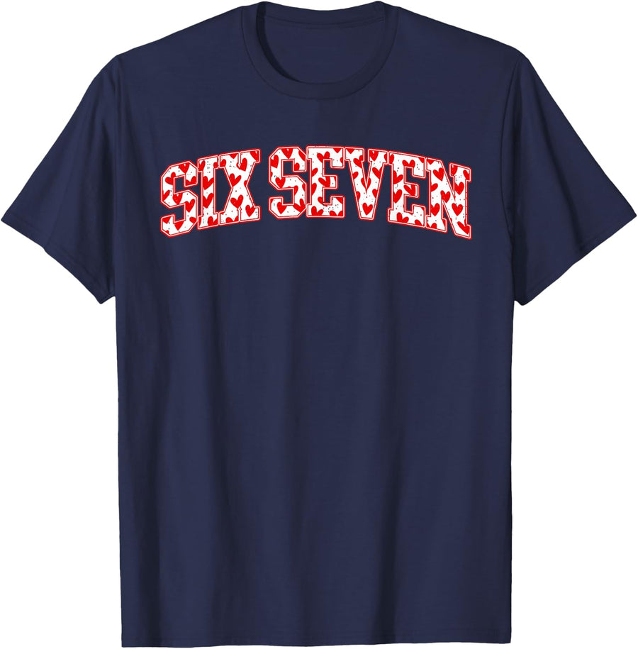 Six Seven 6 7 Meme Heart Valentines Day Women Teen Girl Kids T-Shirt - Navy Blue