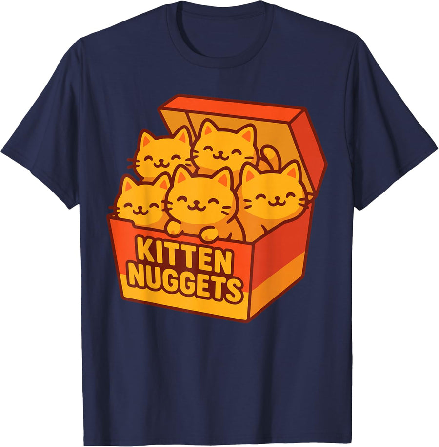 Cute Kitten Nuggets Chicken Nuggets Cat Lover Funny Cat Pun T-Shirt - Navy Blue