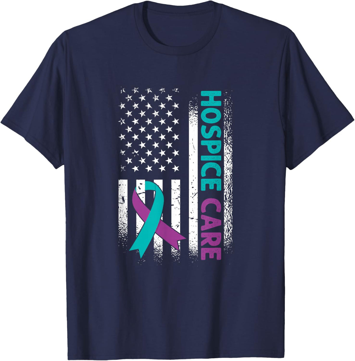 Hospice & Palliative Care Awareness Ribbon Apparel American Flag T-Shirt - Unisex-Adults, Black, Small - Navy Blue