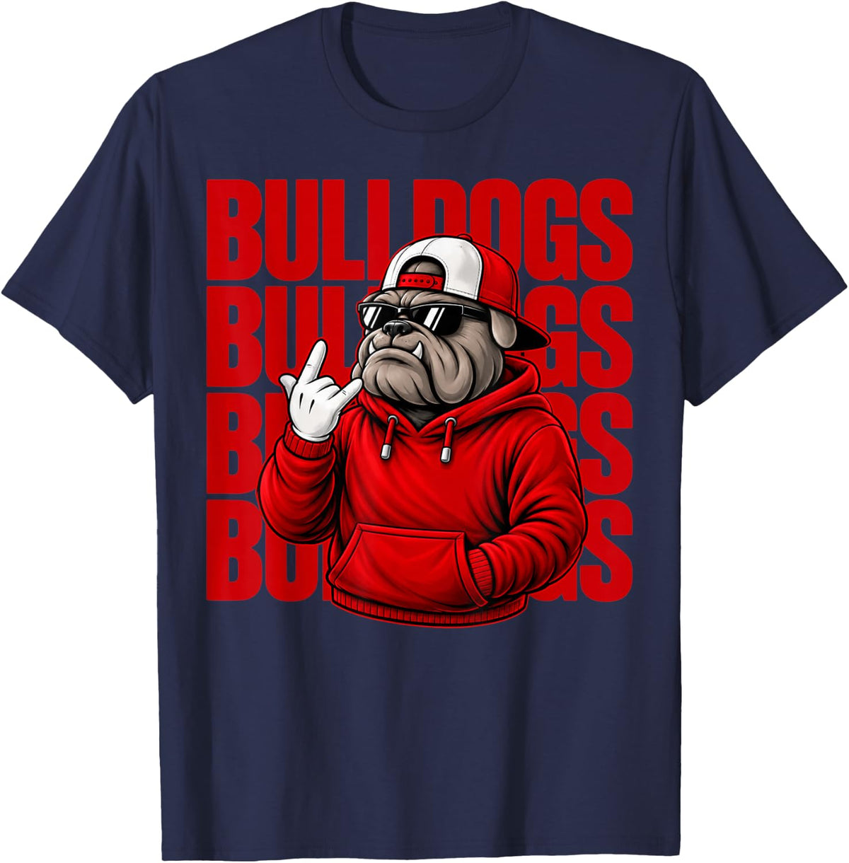 Funny Retro Bulldogs Boys Women Men Girls Kids Teen Youth T-Shirt - Navy Blue