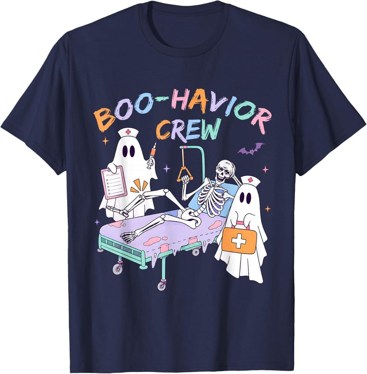 Retro Boo-Havior Crew Behavior Analyst Halloween ABA RBT T-Shirt - Navy Blue