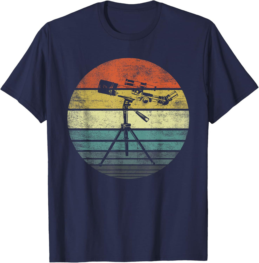 Retro Telescope Funny Astronomy Sky-Watchers Astronomer Gift T-Shirt - Navy Blue