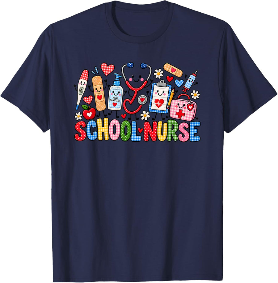 School Nurse Back to School Cute Medical Supplies T-Shirt - Navy Blue