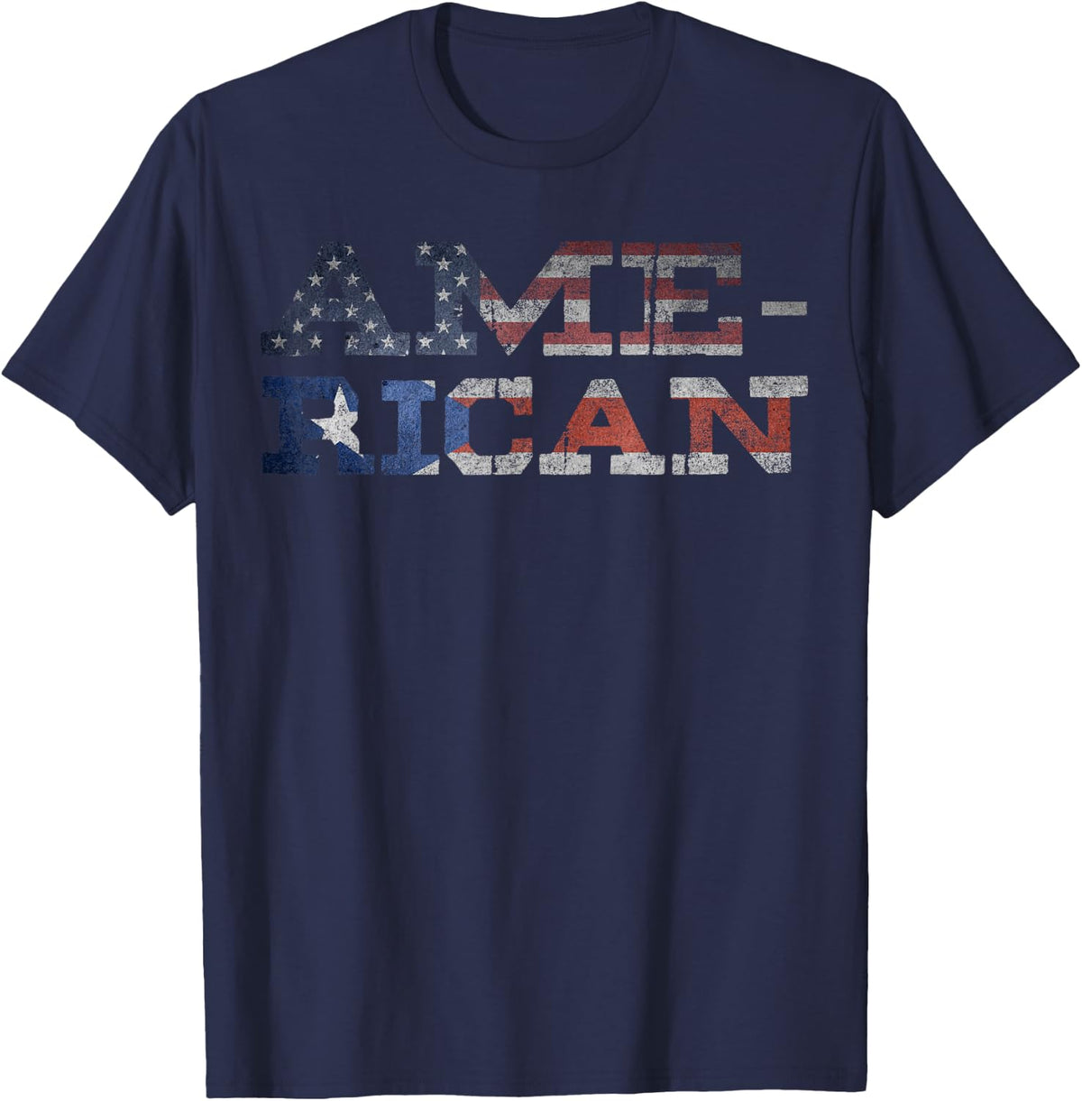 Ame-Rican Shirt American Puerto Rican Gift July 4th USA Flag T-Shirt - Navy Blue