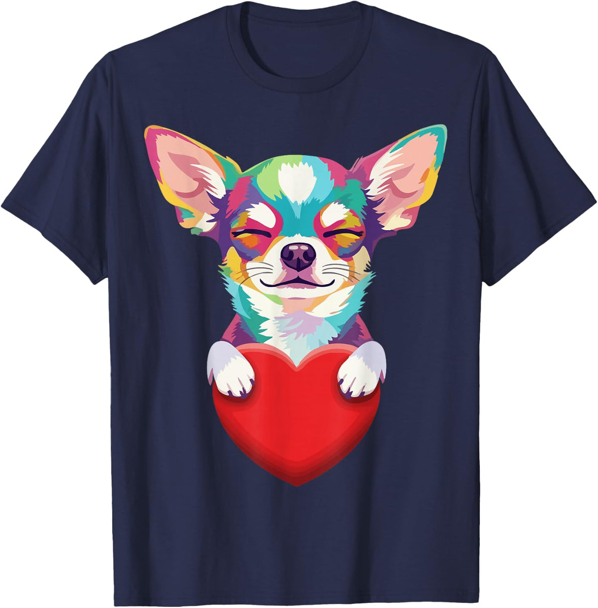 Cute Chihuahua Dog Heart Love Valentine Pet Animal Lover T-Shirt - Navy Blue