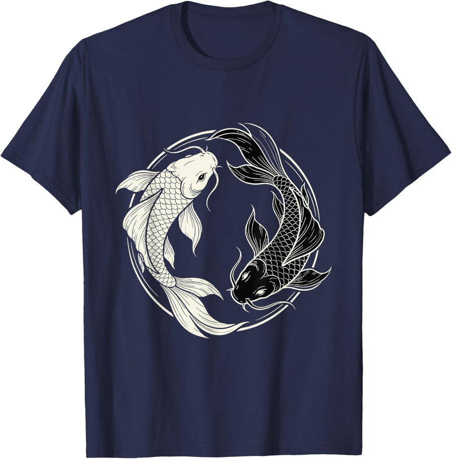 Yin Yang Koi Fish Japanese Art Carp Men Women T-Shirt - Navy Blue