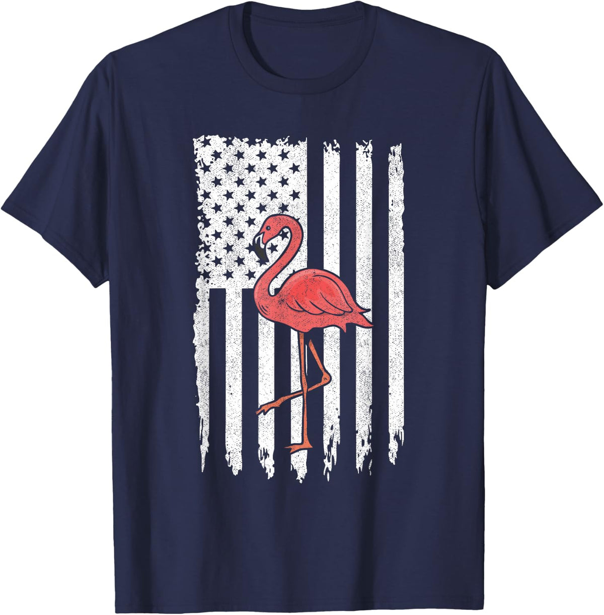 American Flag Pink Flamingo Independence 4th July Day USA T-Shirt - Navy Blue