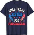 Will Trade Sister For Firecrackers Funny 4th Of July Boys T-Shirt - Navy Blue