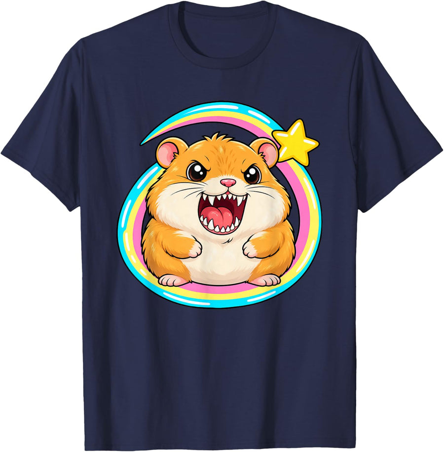 Cute Scary Guinea Pig Pastel Swirl Funny Fang Pet T-Shirt - Navy Blue