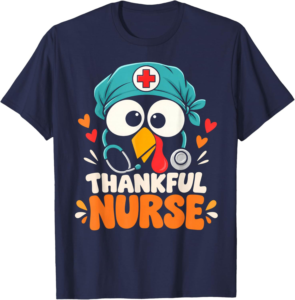 Thankful Nurse Thanksgiving Turkey Nursing Crew Medical Fall T-Shirt - Navy Blue