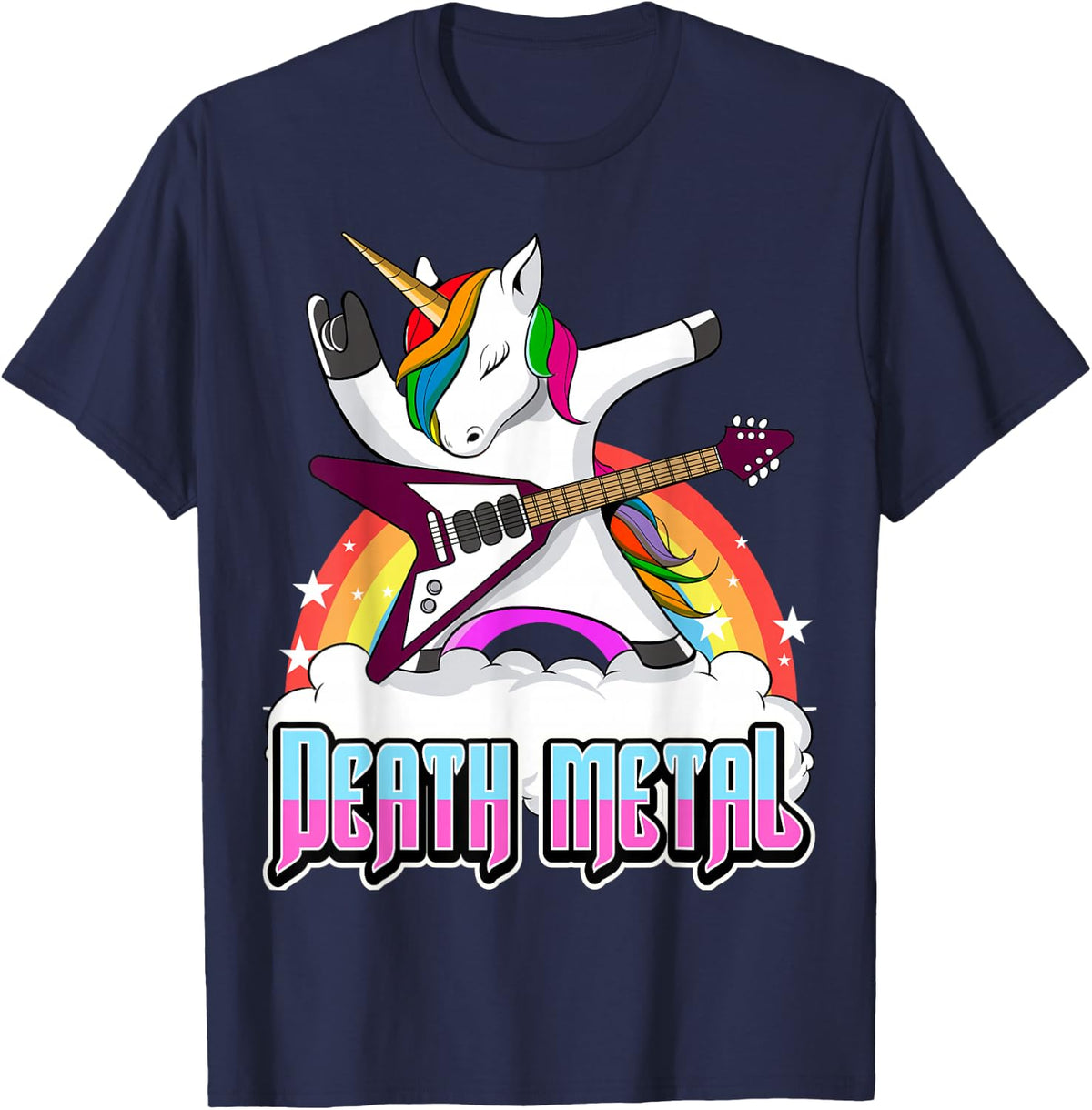 Death Metal Unicorn Heavy Metal Hard Rock T-Shirt - Navy Blue