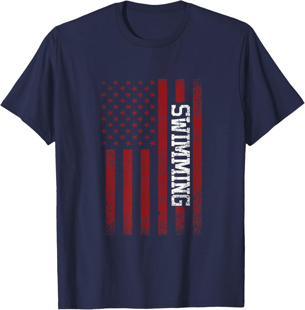 USA Flag American Swimming Team Swimmer T-Shirt - Navy Blue