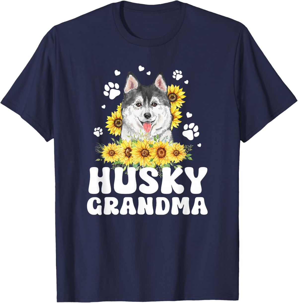 Husky Grandma T-Shirt Sunflower Grandmother Tees Gift For Women - Navy Blue