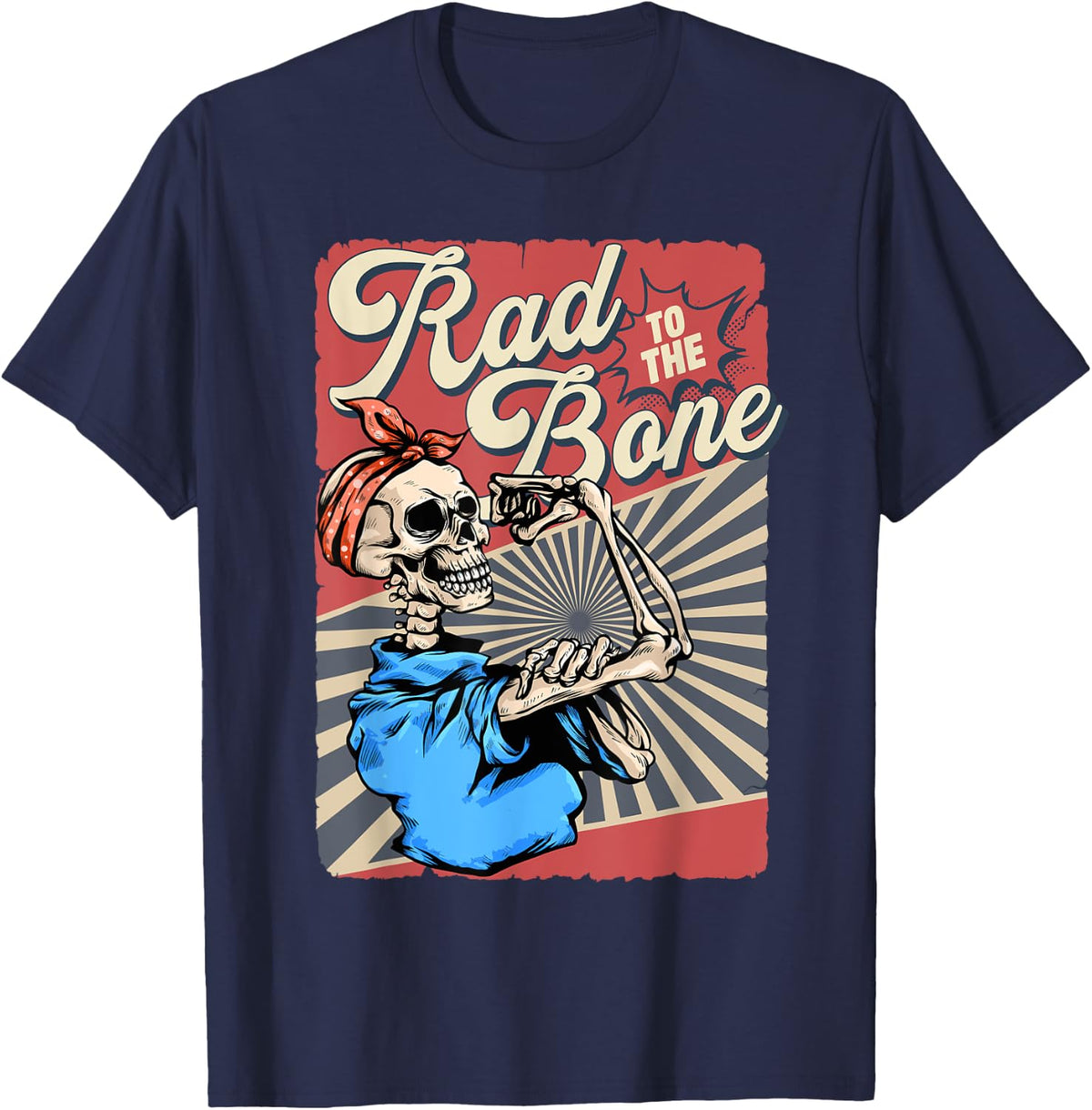 Rad To The Bone Skeleton Vintage Rad Tech Radiology T-Shirt - Navy Blue