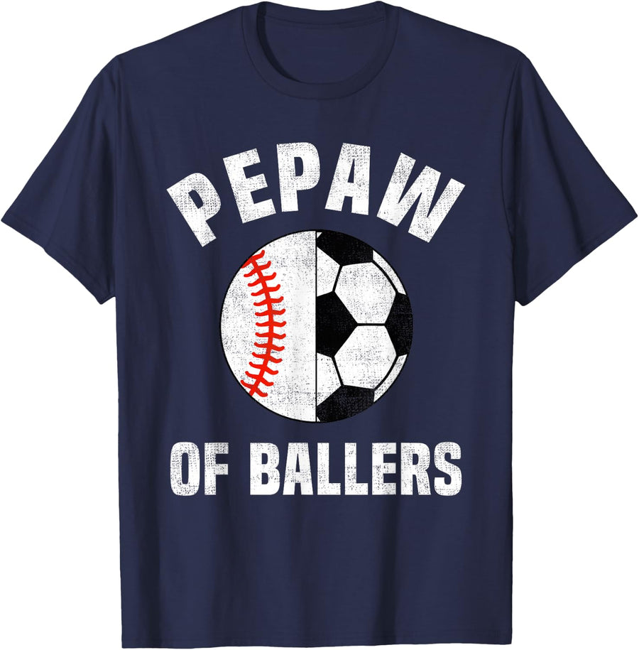 Pepaw of Ballers Baseball Soccer Lover Family Kids T-Shirt - Navy Blue