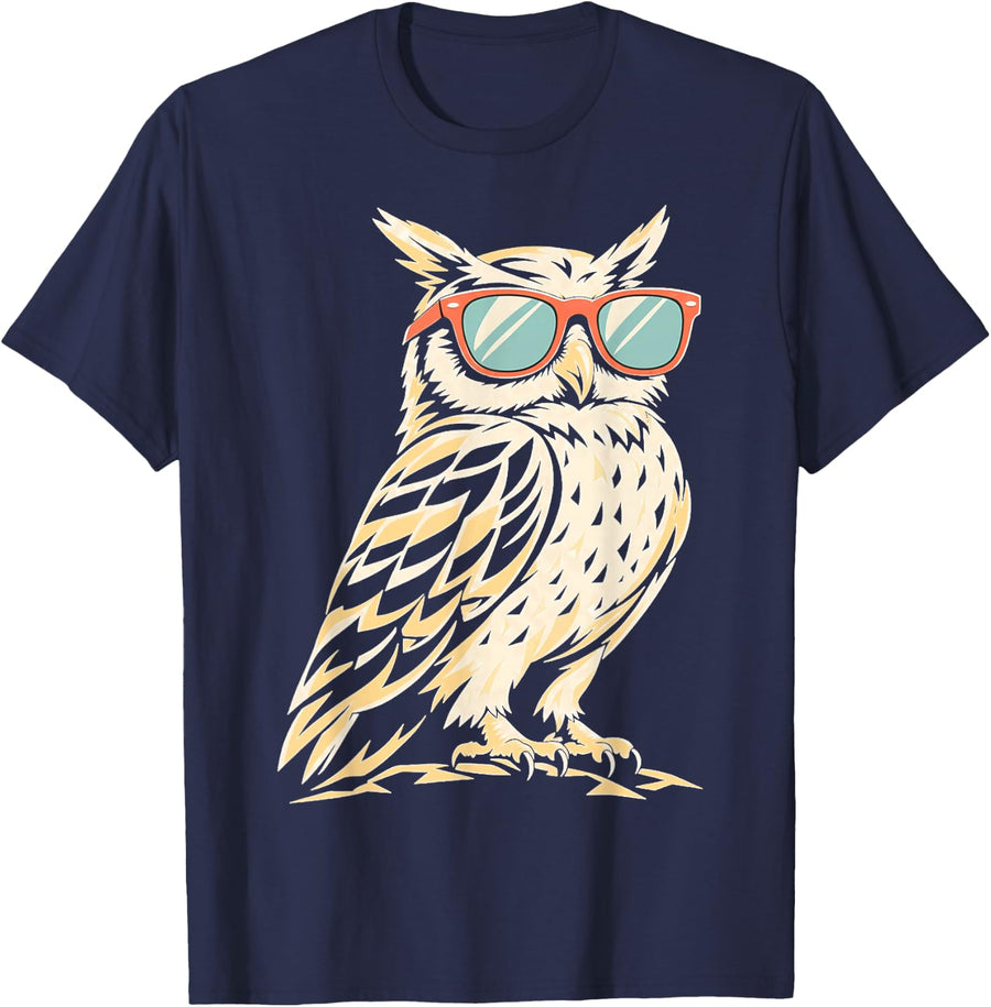Cool Owl Lover Nocturnal Bird Owl Sunglasses T-Shirt - Navy Blue