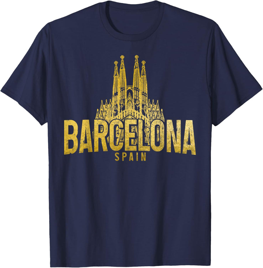Barcelona Spain Souvenir Catalonia Vintage T-Shirt - Navy Blue