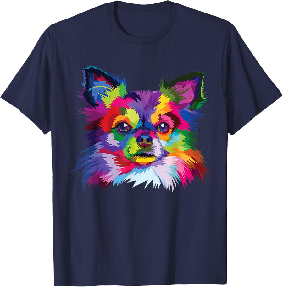 Cute Rainbow Chihuahua Vibrant Canine Colorful Puppy Dog T-Shirt - Navy Blue